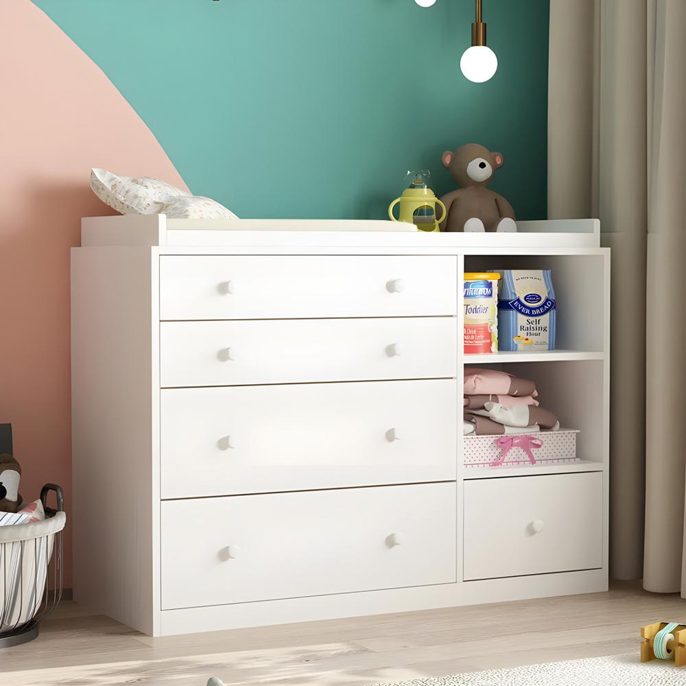 Cómoda Cambiador Para Bebé Amore 5 Cajones Blanco 120 cm Huk