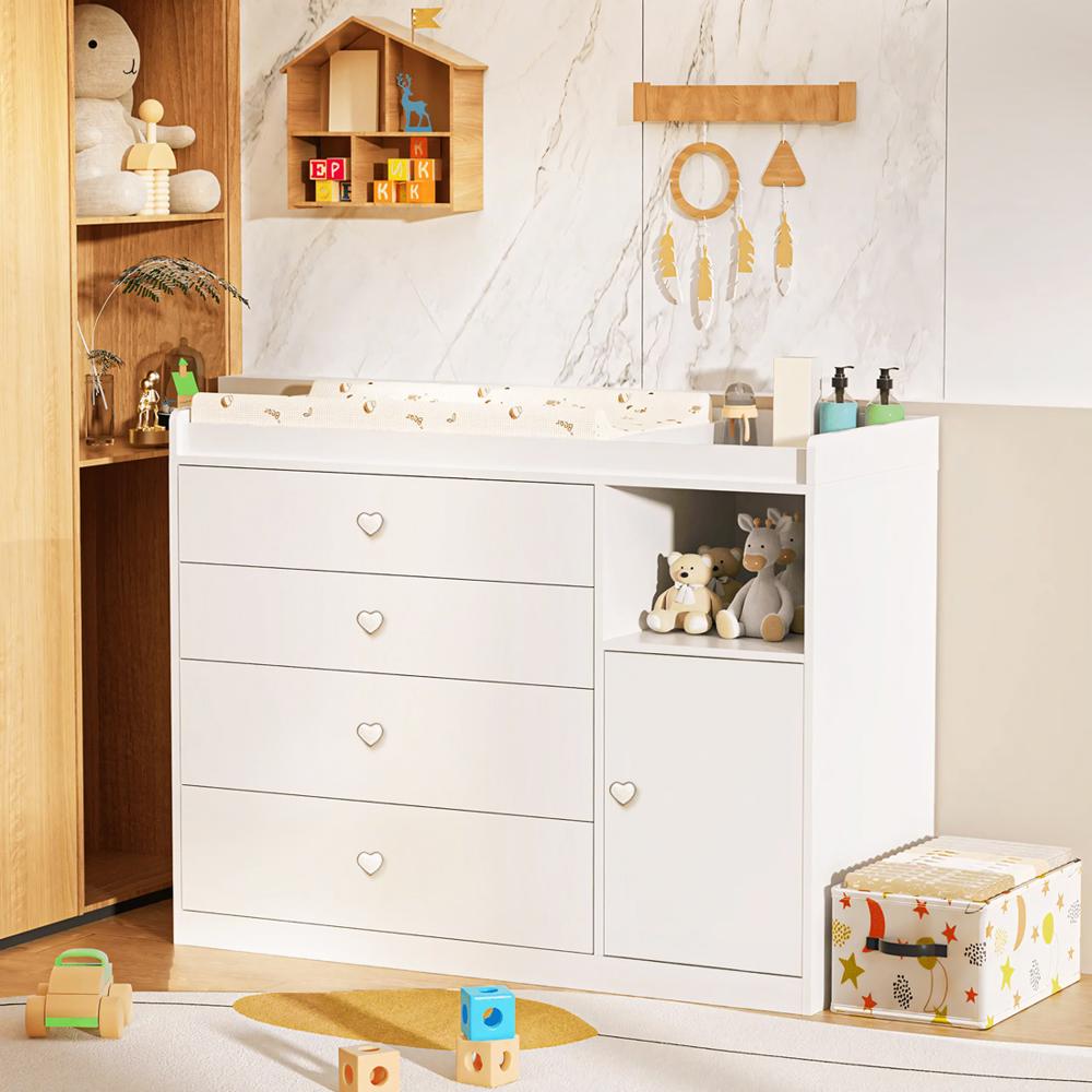 Cómoda Cambiador Para Bebé Olivia 4 Cajones Blanco 120 cm Huk
