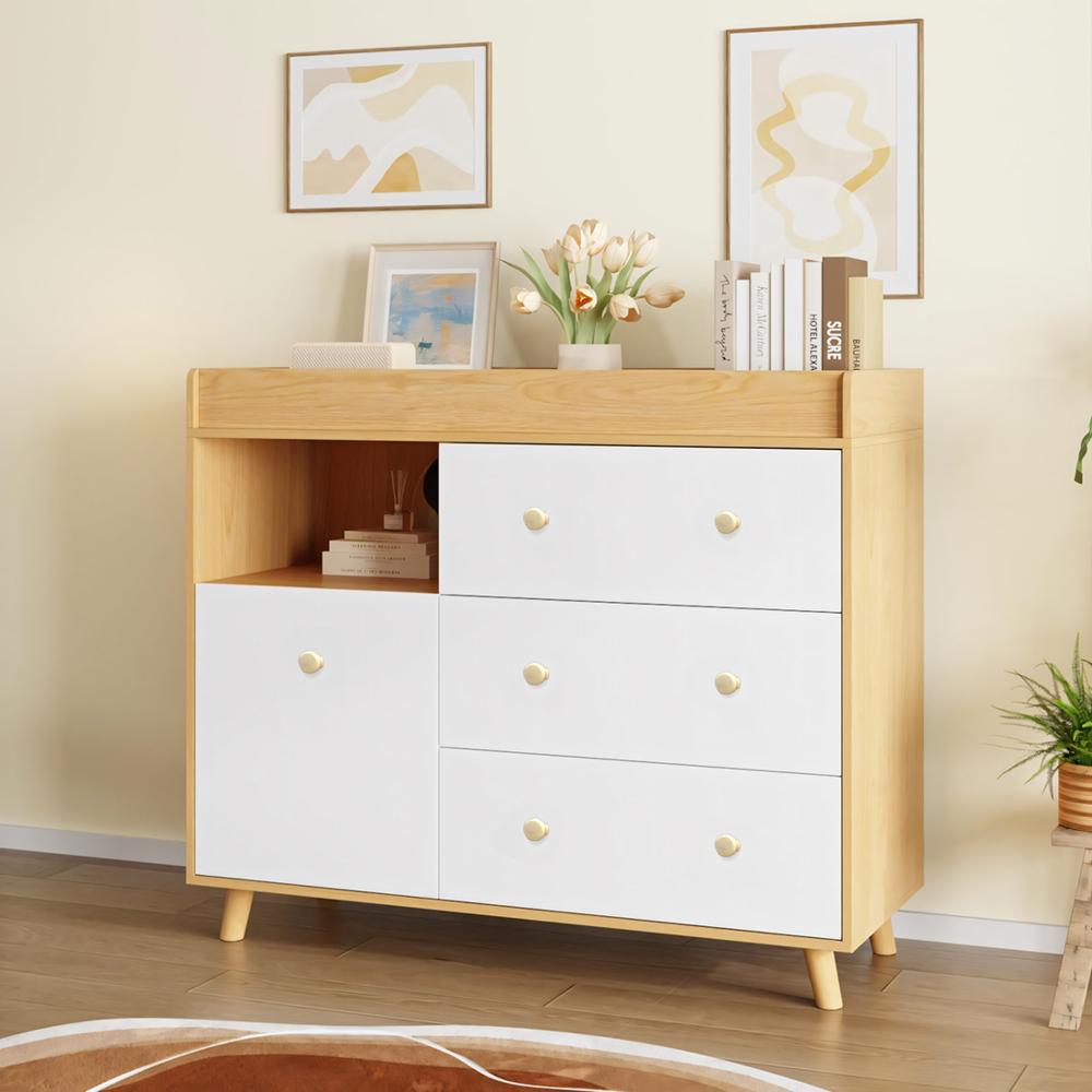 Cómoda Cambiador Para Bebé Siena 4 Cajones Blanco y Duna 120 cm Huk