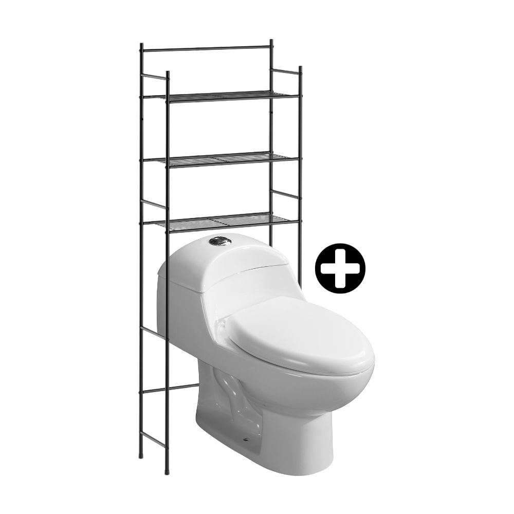 COMBO Baño Orange: Inodoro One Piece Ártico Blanco + Organizador Sobre Inodoro 3 niveles Negro