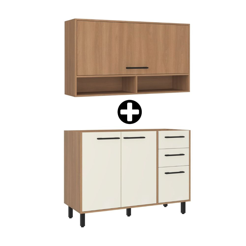 COMBO Cocina Casa Mia: Modulo Bajo Havana 3 Puertas 2 Cajones MDP 120cm + Modulo Aereo Havana Basculante MDP 120cm