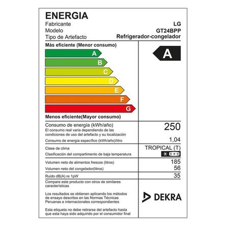 Refrigeradora LG Top Freezer GT24BPP No Frost 241L Refrigeradora LG Top Freezer GT24BPP No Frost 241L
