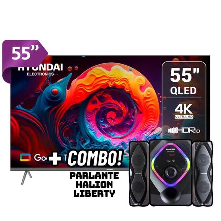 TELEVISOR HYUNDAI 55 QLED SMART TV GOOGLE TV 4K UHD HYLED5529QG + PARLANTES HALION LIBERTY 2.1 TELEVISOR HYUNDAI 55 QLED SMART TV GOOGLE TV 4K UHD HYLED5529QG + PARLANTES HALION LIBERTY 2.1