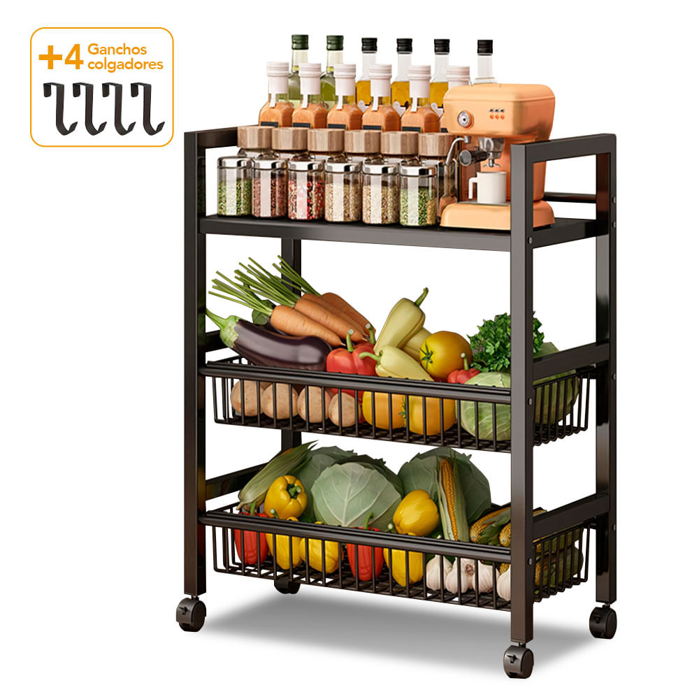 Carrito Organizador Estante 3 Niveles Negro S39