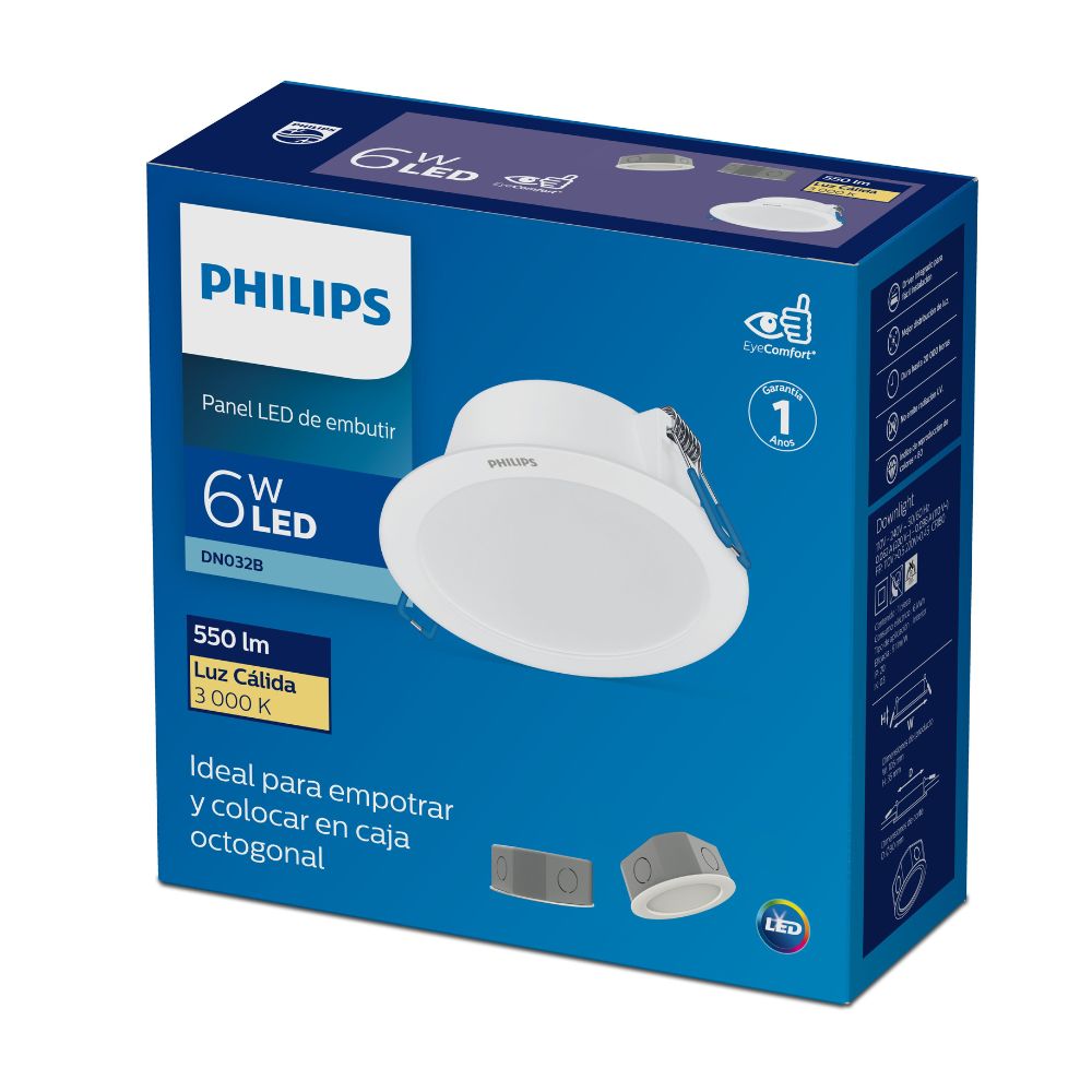 Spot Caja Octogonal Philips 6w Luz Cálida