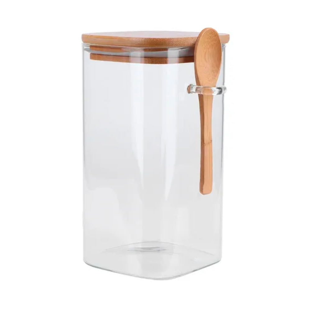 Frasco de Vidrio Borosilicato con Tapa y Cuchara de Bambú 850 ml