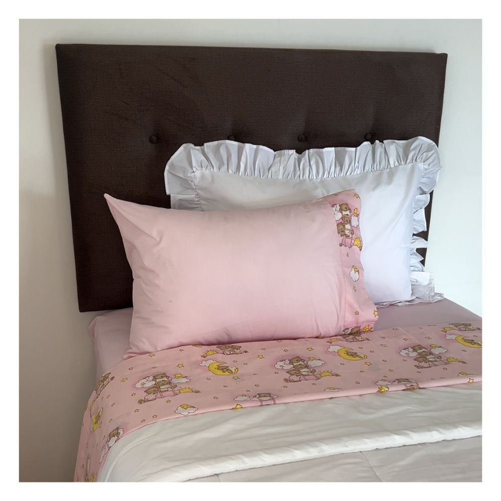 Sábanas 1.5 plazas Teddy Bear rosa 100 % algodón bramante 200 hilos