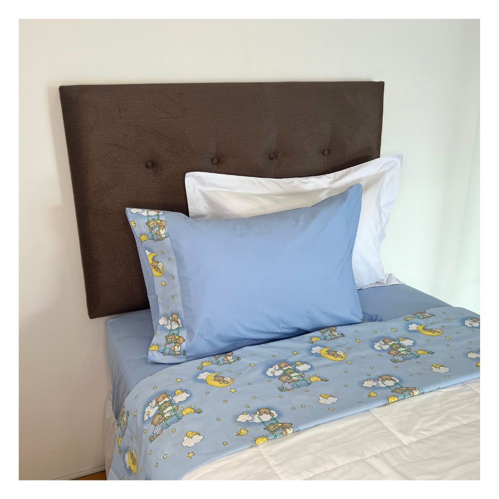 Sábanas 1 plaza Teddy Bear celeste 100 % algodón bramante 200 hilos