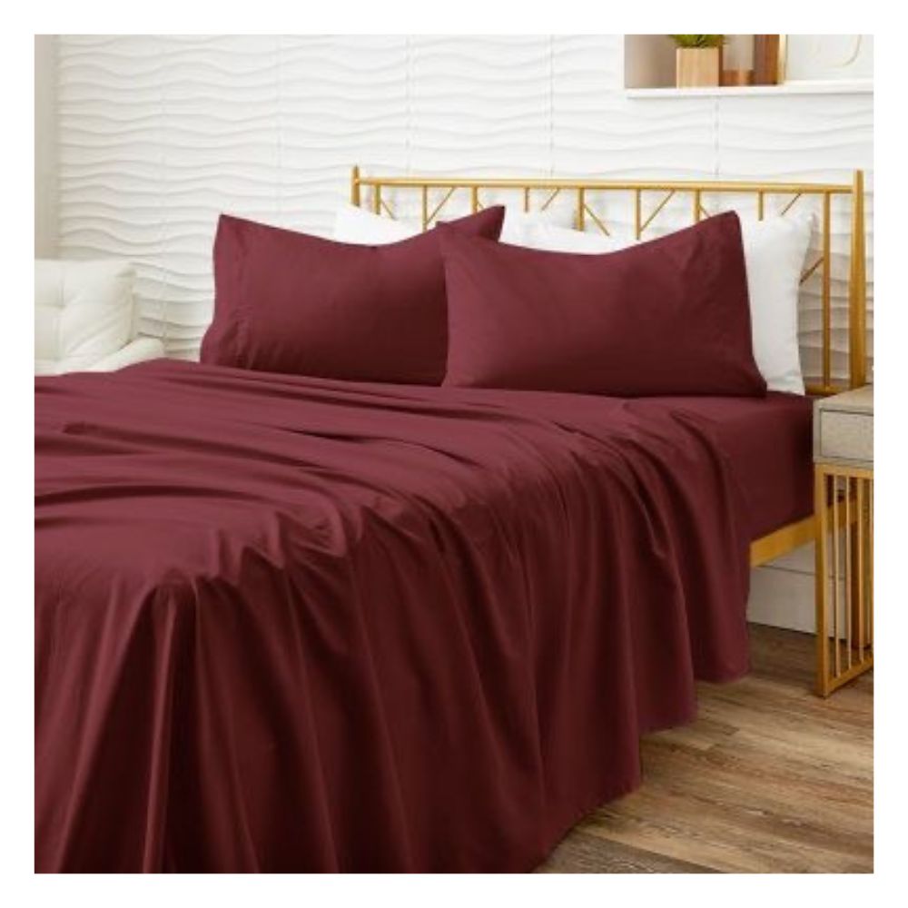 Sábanas 1.5 plazas guinda 100 % algodón bramante 200 hilos Lima Tienda