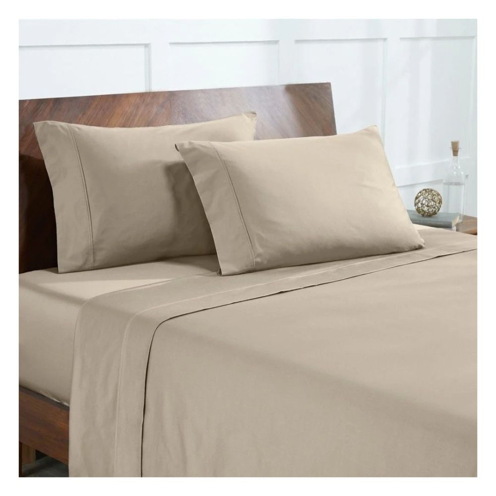 Sábanas 1.5 plazas beige 100 % algodón bramante 200 hilos Lima Tienda