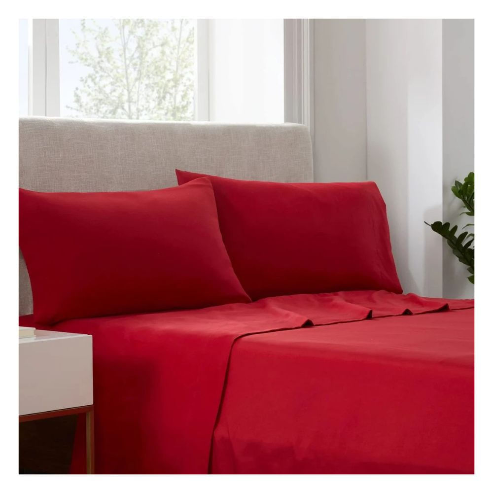 Sábanas 2 plazas rojo 100 % algodón bramante 200 hilos Lima Tienda