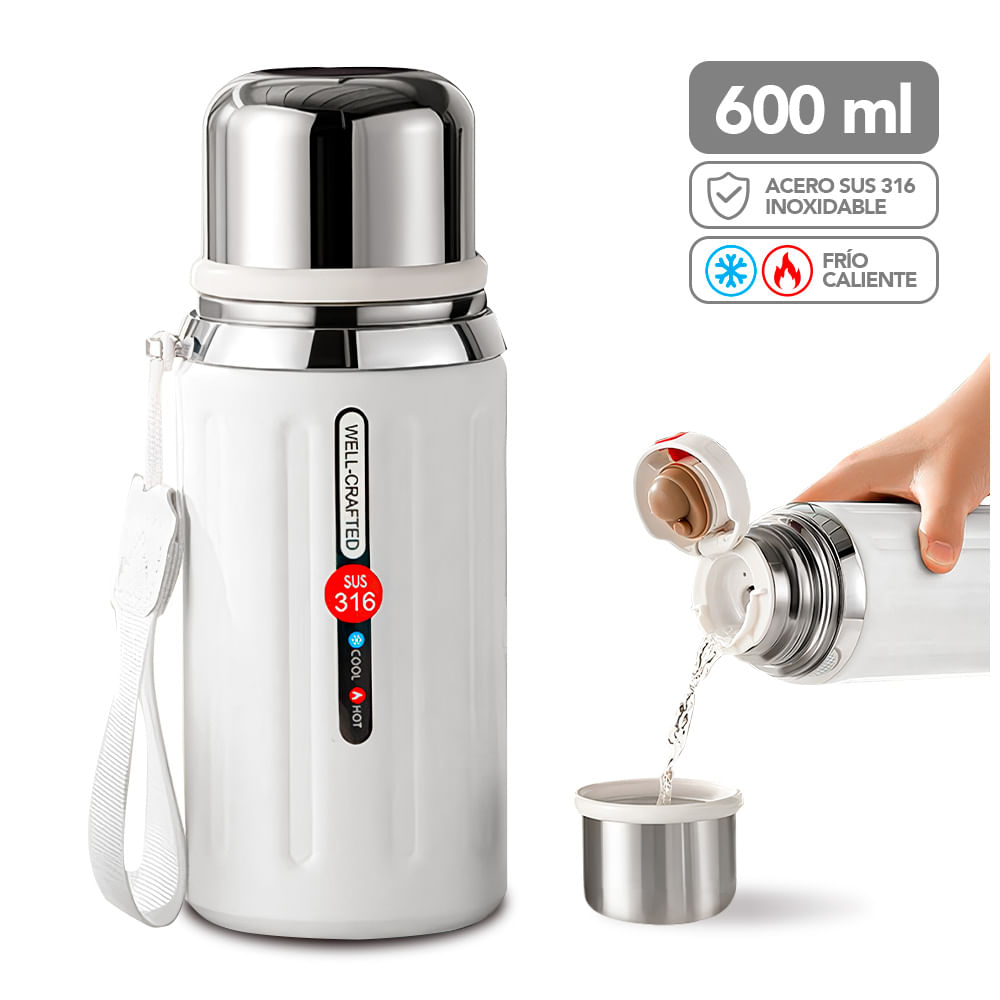 Termo de Acero Inoxidable 600 ML Blanco R08