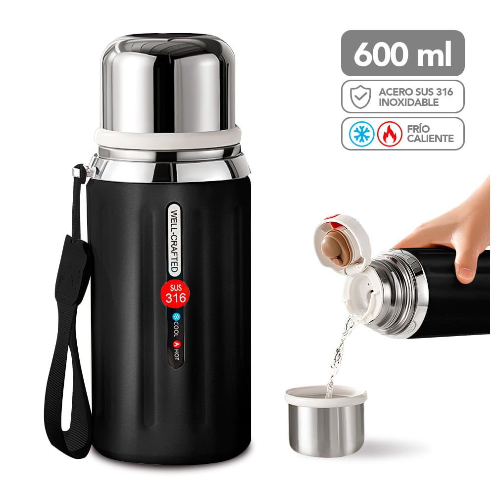 Termo de Acero Inoxidable 600 ML Negro R08