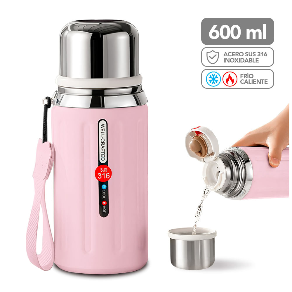 Termo de Acero Inoxidable 600 ML Rosado R08