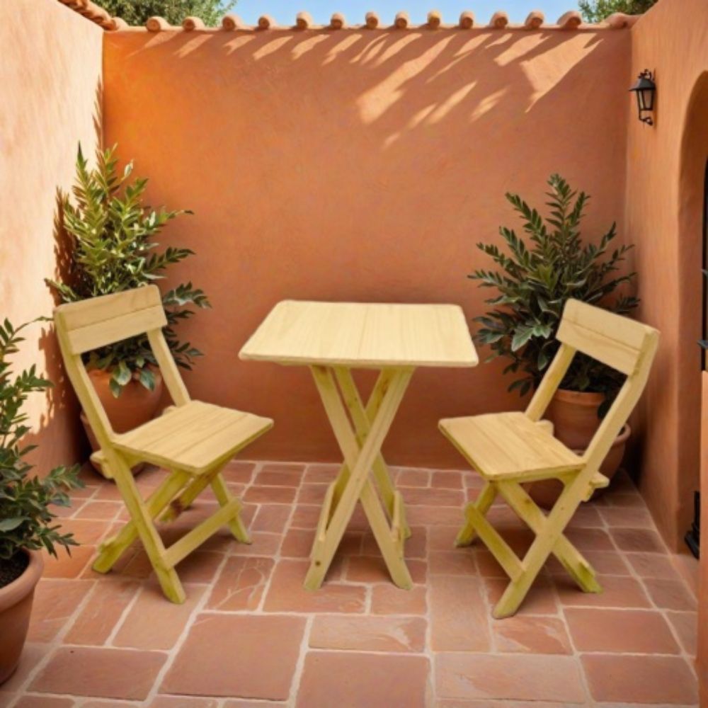Juego de Mesa Plegable Cuadrada con 2 Sillas Pino Natural