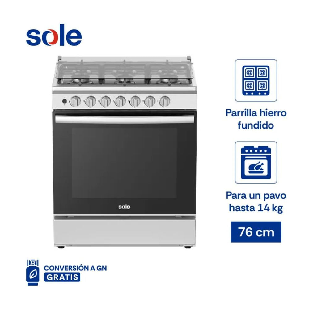 Cocina de Pie Sole a Gas 6 Quemadores Aruba 6h 76cm Cosol037