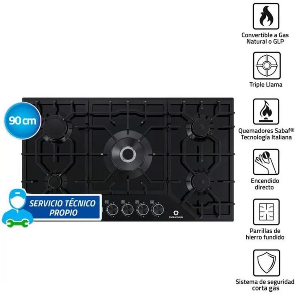 ENCIMERA INDURAMA 5 QUEMADORES A GAS EGASI-905CGNE NEGRO