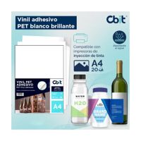 Vinil PET Adhesivo A4 Blanco Brillante CBIT - Kit x100 hojas