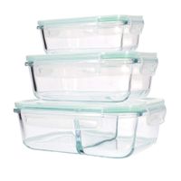Taper de Vidrio Hermético Rectangular y dividido, Set de 3 Unidades