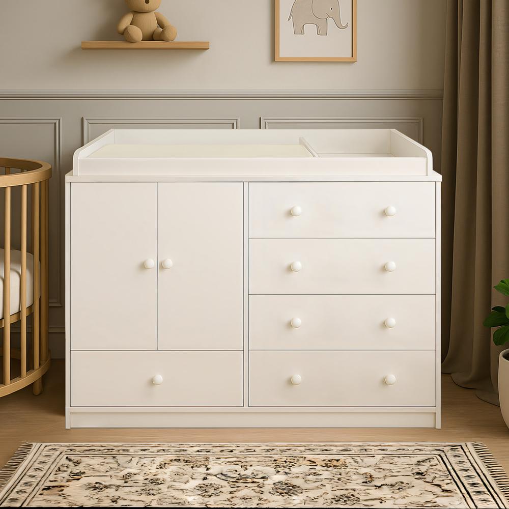 Cómoda Cambiador Para Bebé Rousé 5 Cajones Blanco 120 cm Huk