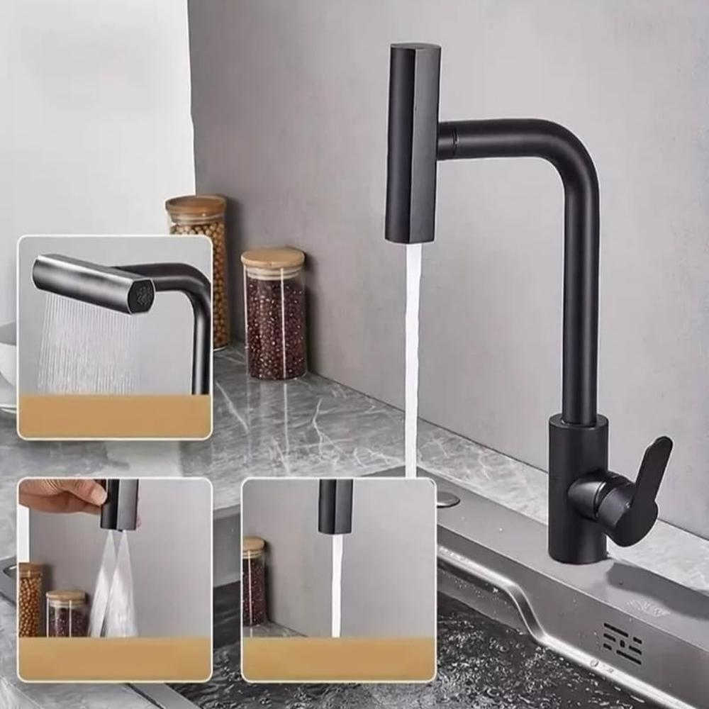 Grifo de Cocina de Acero 4 en 1 Rotación 360° Negro Mate