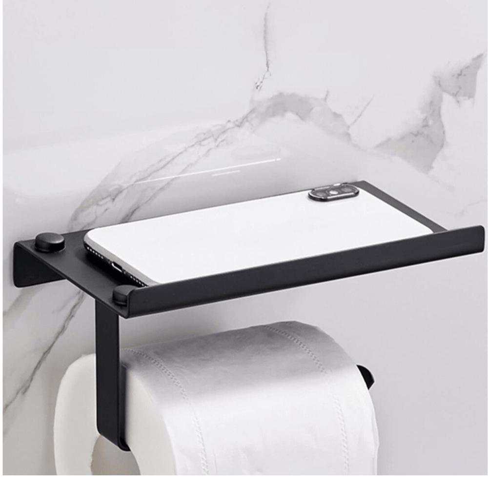 Porta Rollo de Papel Higiénico y Repisa de Acero color Negro Mate