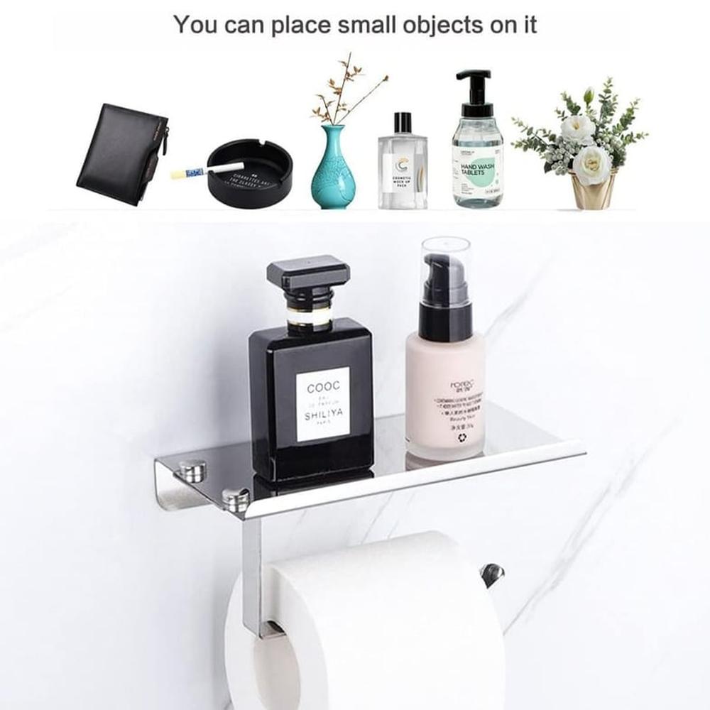 Porta Rollo de Papel Higiénico y Repisa de Acero Cromado Brillante