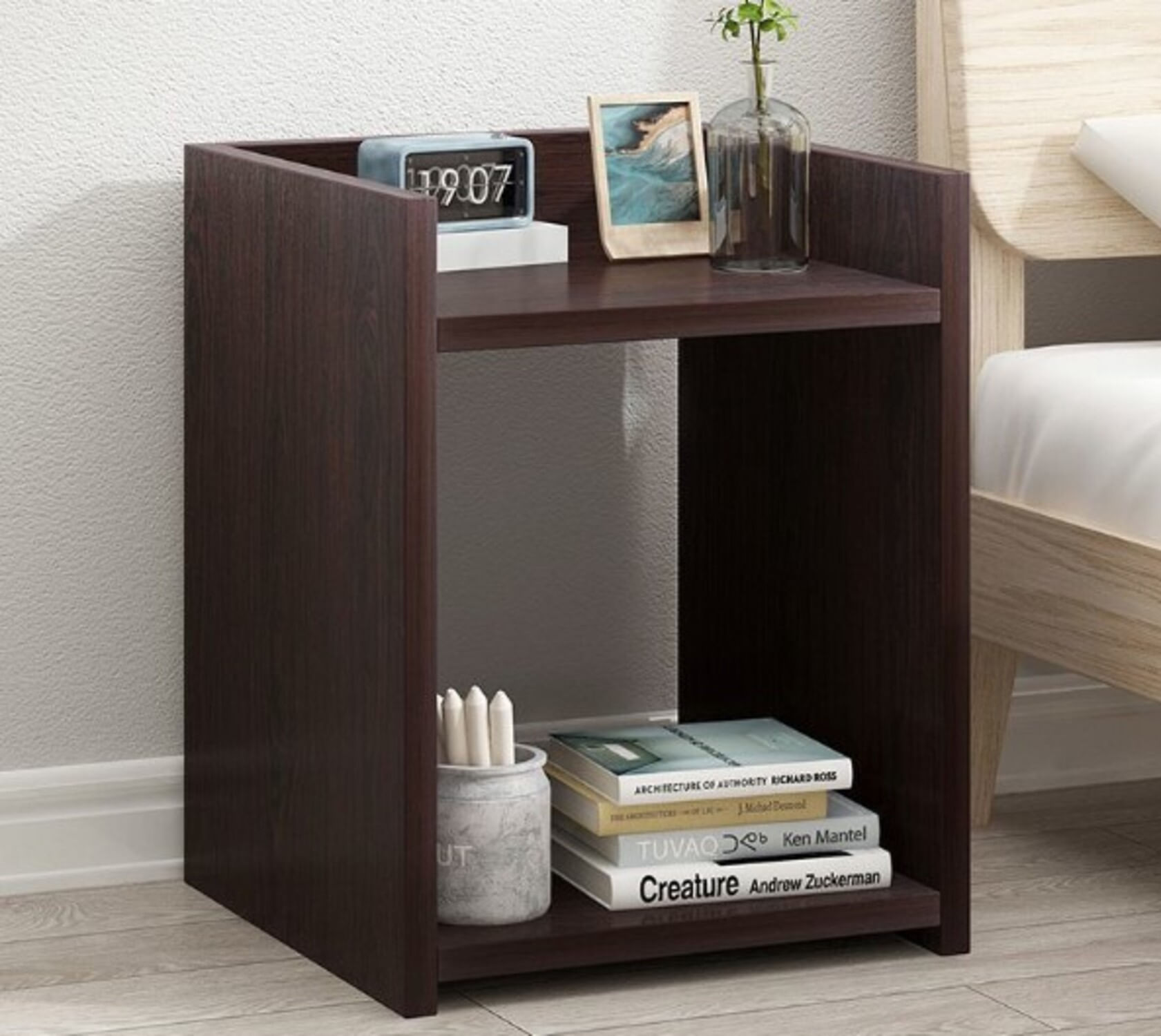 Mesa De Noche Velador Madera Hogar Cuarto Moderno Marrón FLF