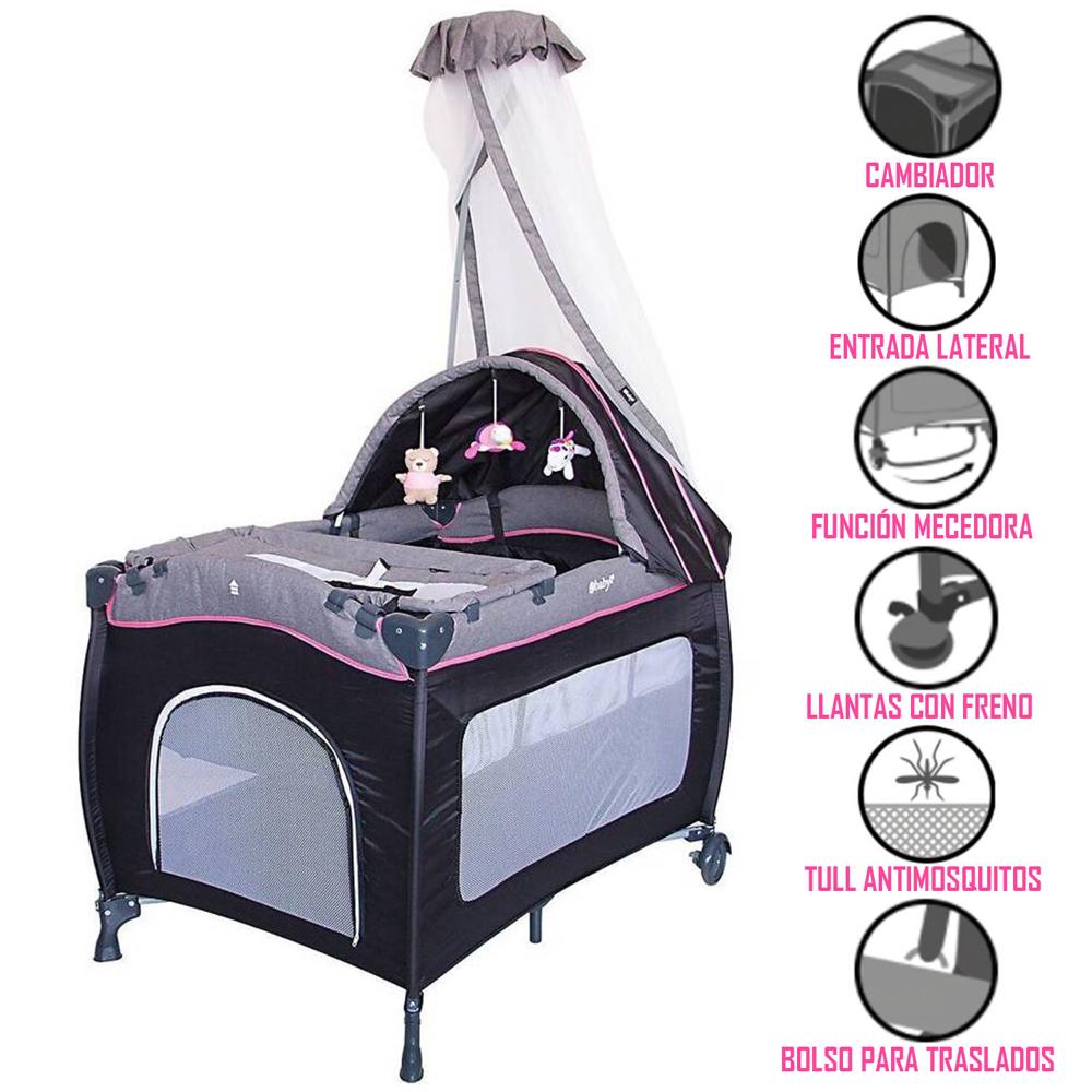 Cuna Corral Mecedora Sally Rosado