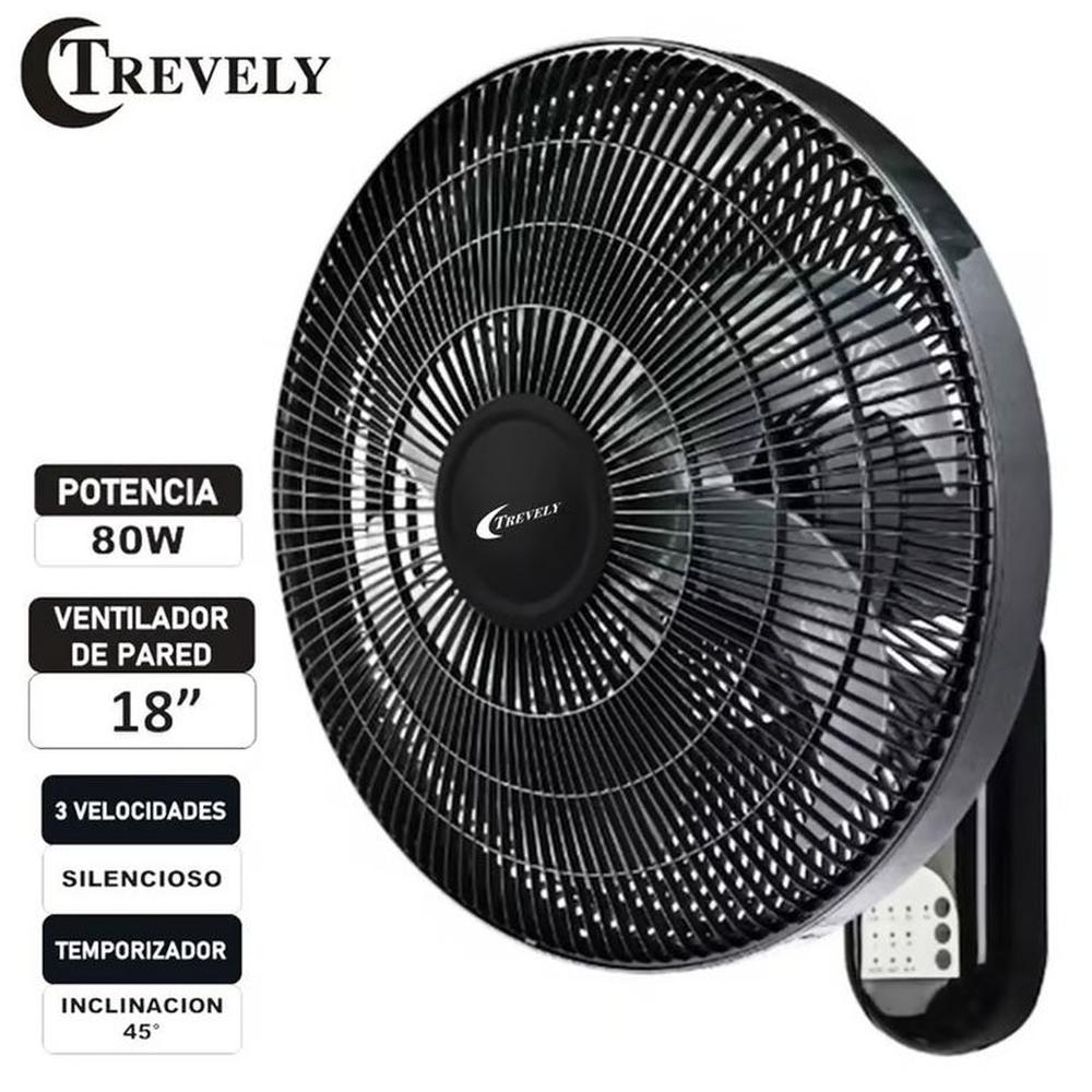 Ventilador de Pared Trevely 80 Watts VT-186 con Control Remoto