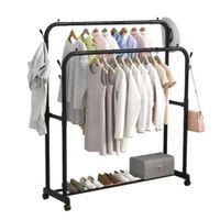Perchero Organizador de Ropa Doble Resistente con Ruedas Estante con Zapatero
