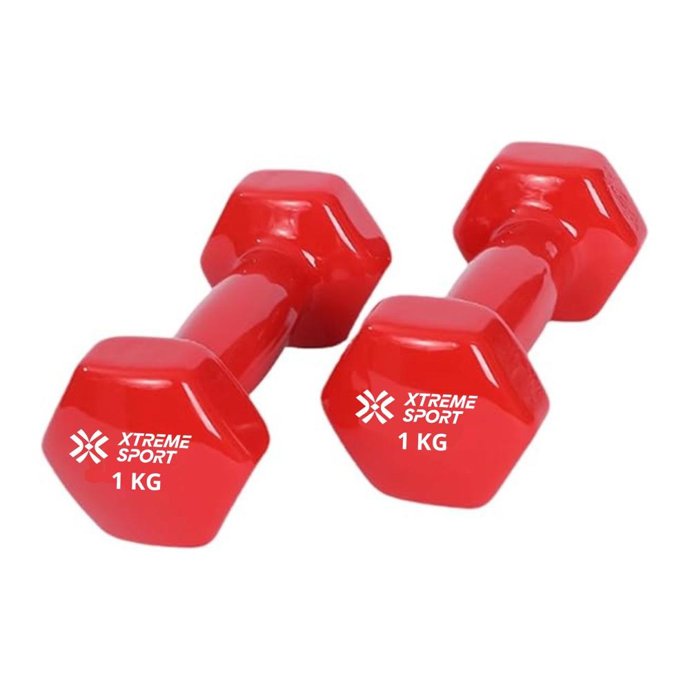 Mancuernas Xtreme Pesas De 1kg Fitness De Vinil X2 Rojo