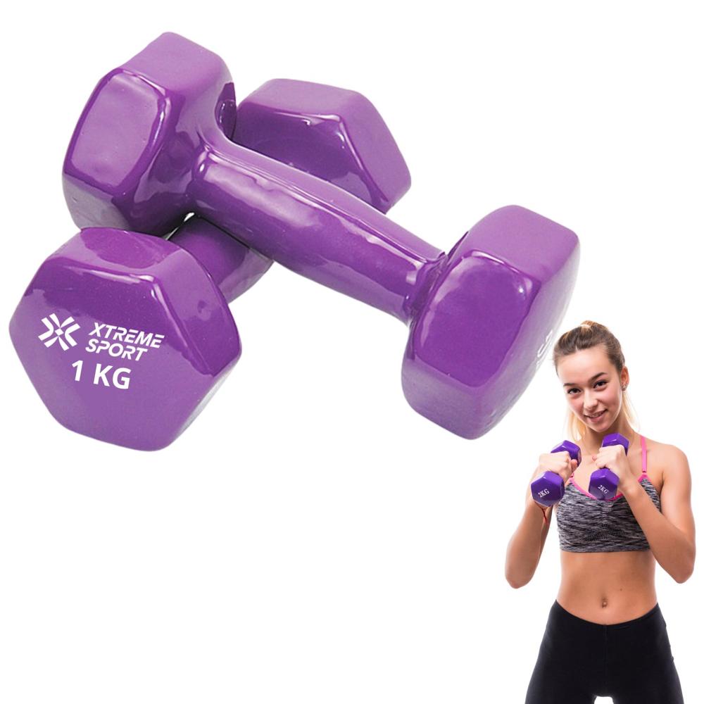 Mancuernas Xtreme Pesas De 1kg Fitness De Vinil X2 Morado