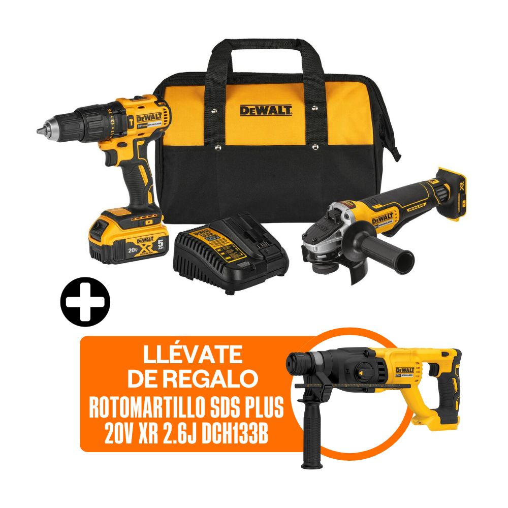 COMBO Dewalt Inalámbrico DCK248P1-K8: Taladro Percutor + Esmeril Angular + Rotomartillo + Bateria 5ah