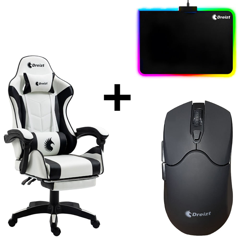 Combo Silla Gamer Shine Series Blanco + Mouse RGB GR270037+ Mousepad RGB GR270011