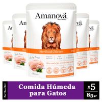 Pack x5 Comida Húmeda Gato Esterilizado Amanova Pollo 85gr