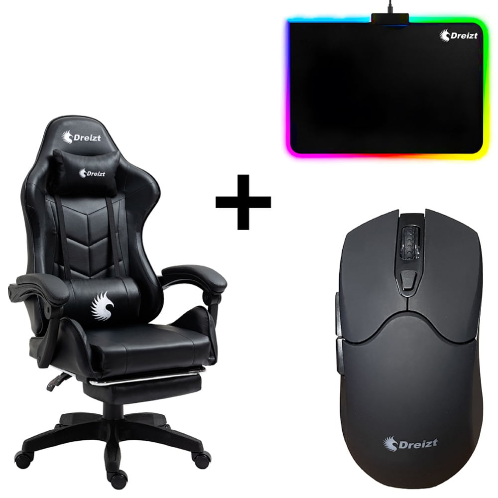 Combo Silla Gamer Shine Series Negro + Mouse RGB GR270037 + Mousepad RGB GR270011