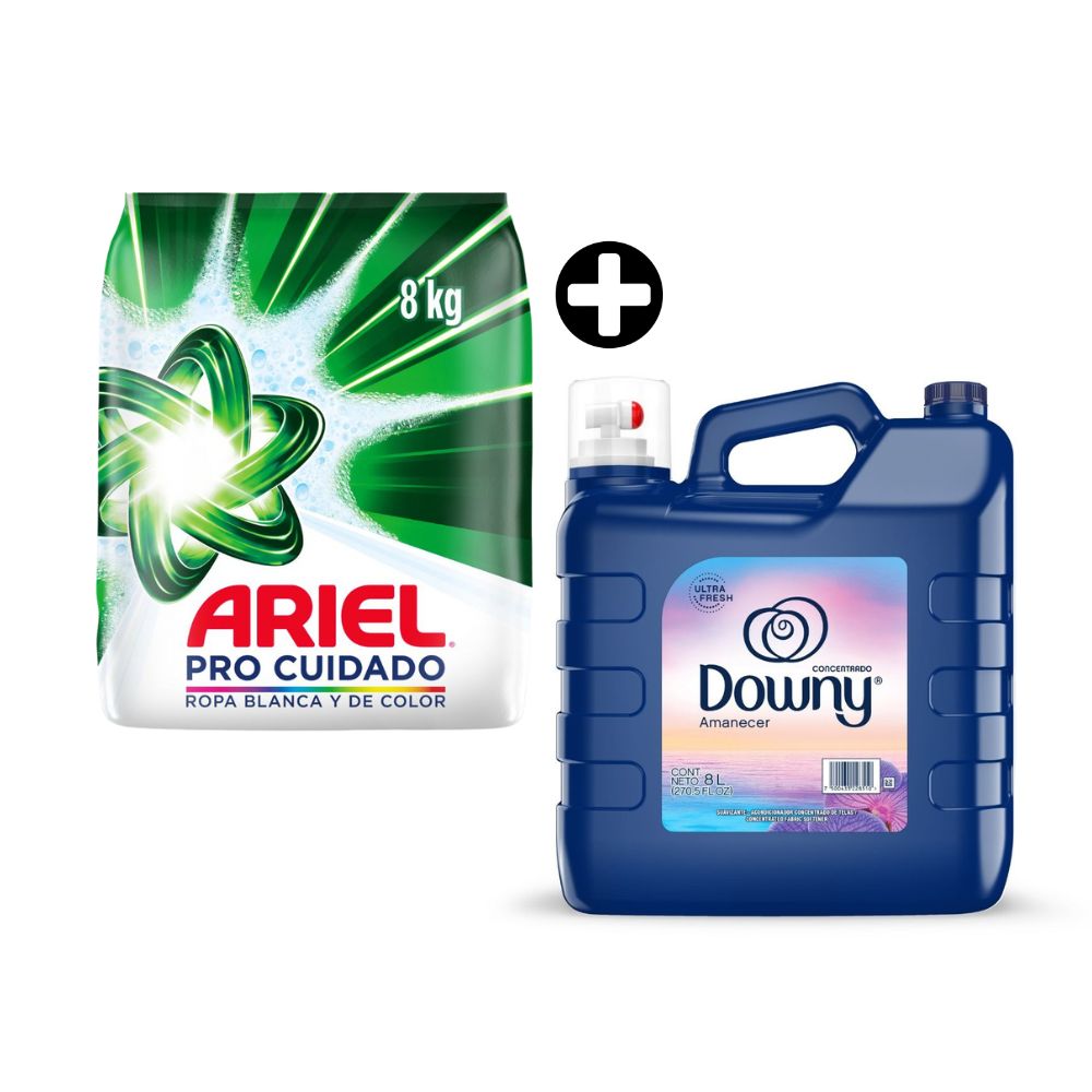 COMBO: Detergente en Polvo Ariel Pro Cuidado 8kg + Suavizante Downy Amanecer 8L