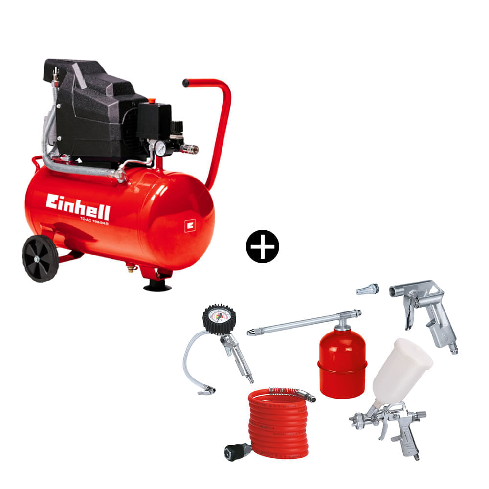 Compresor de aire Einhell TC-AC 190/24 1100W + Set de Accesorios para Compresora Einhell 5 piezas