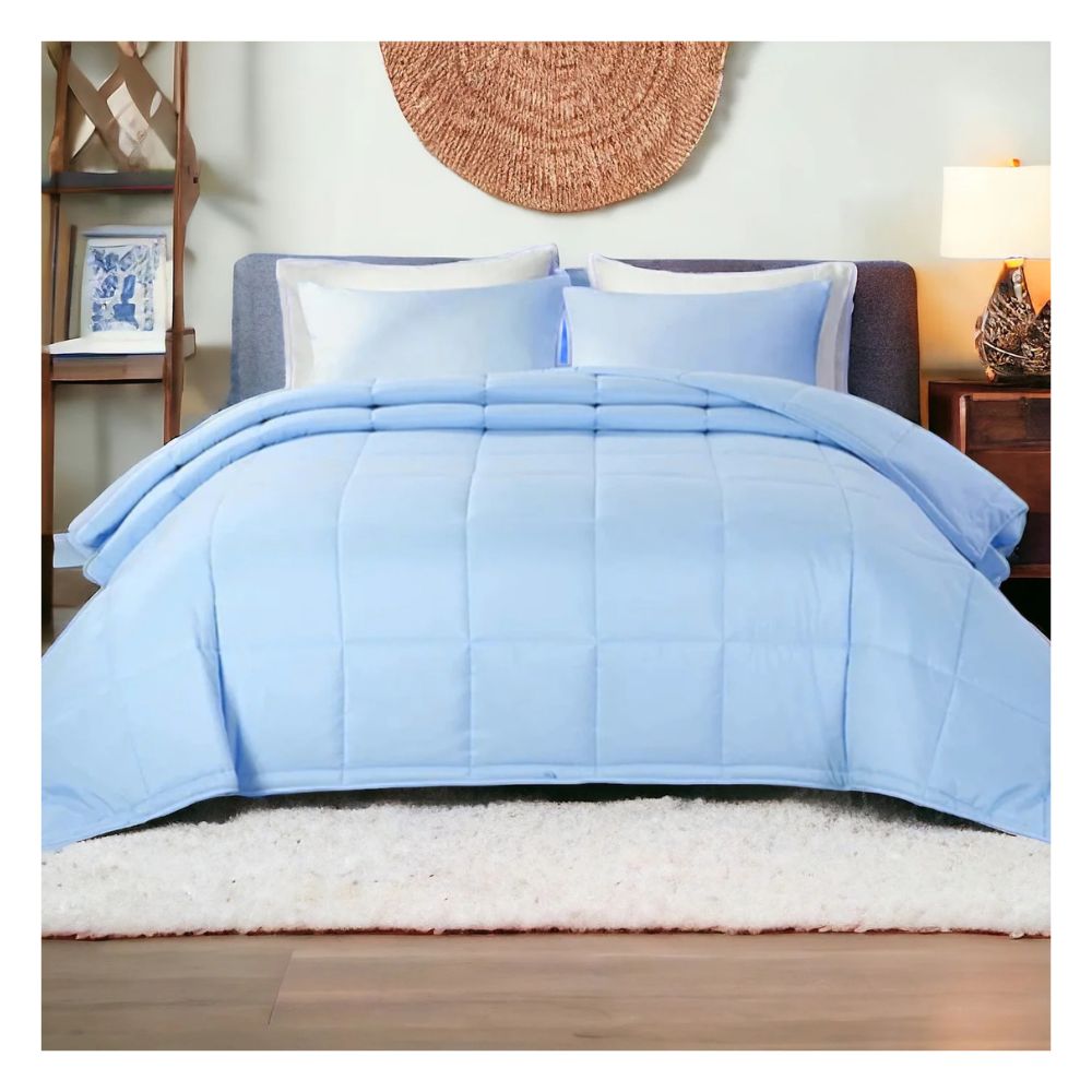 Cubrecama Moun 100 % algodón bramante 1.5 plazas celeste 200 hilos Lima Tienda