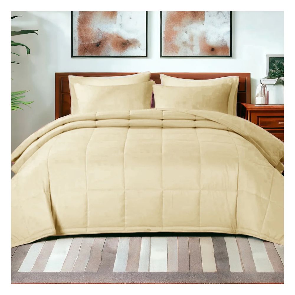 Cubrecama Moun 100 % algodón bramante 1.5 plazas beige 200 hilos Lima Tienda