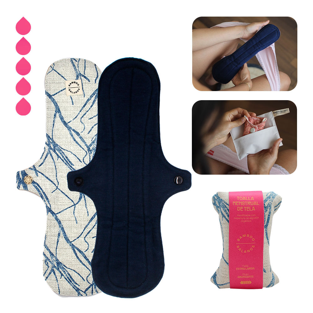 Toalla Higiénica de Tela Bamboo Balance Extra Larga Azul Marino Toalla Higiénica de Tela Bamboo Balance Extra Larga Azul Marino