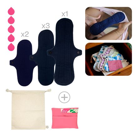 Toalla Higiénica de Tela Bamboo Balance Pack Flujo Alto  Azul Marino