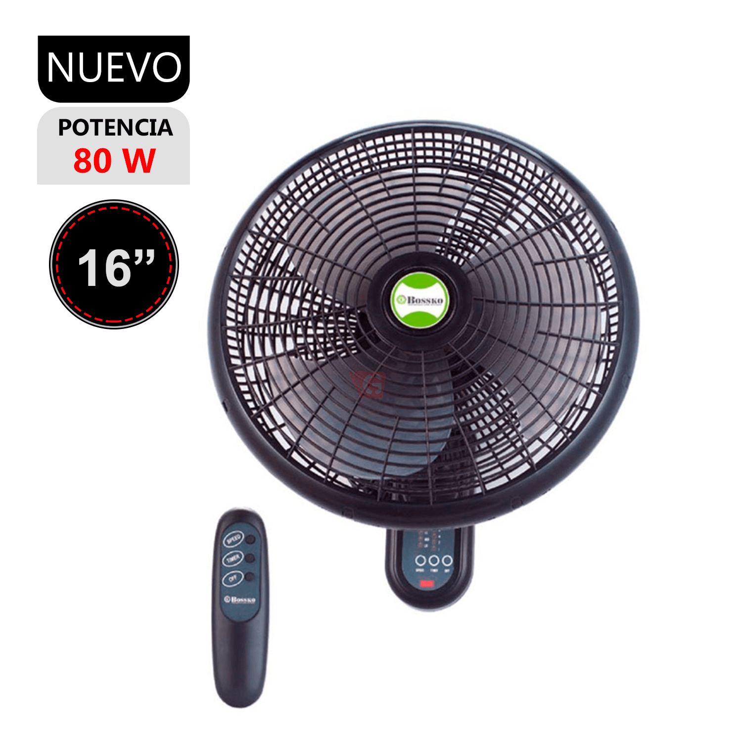 Ventilador de Pared 3Vel 80W BOSSKO BK-8210PD Negro