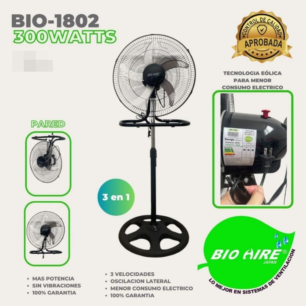 Ventilador BIO Aire BIO-1802 300W con Aspas de Metal Caja de 2und