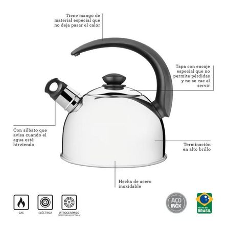 TETERA TRAMONTINA ACERO INOX CAP 3L 61483023 TETERA TRAMONTINA ACERO INOX CAP 3L 61483023