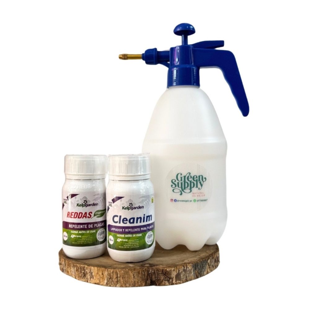 Pack Elimina Plagas (varias pantas): Cleanim 250ml + Reddas 250ml + Pulverizador 2L Green Supply