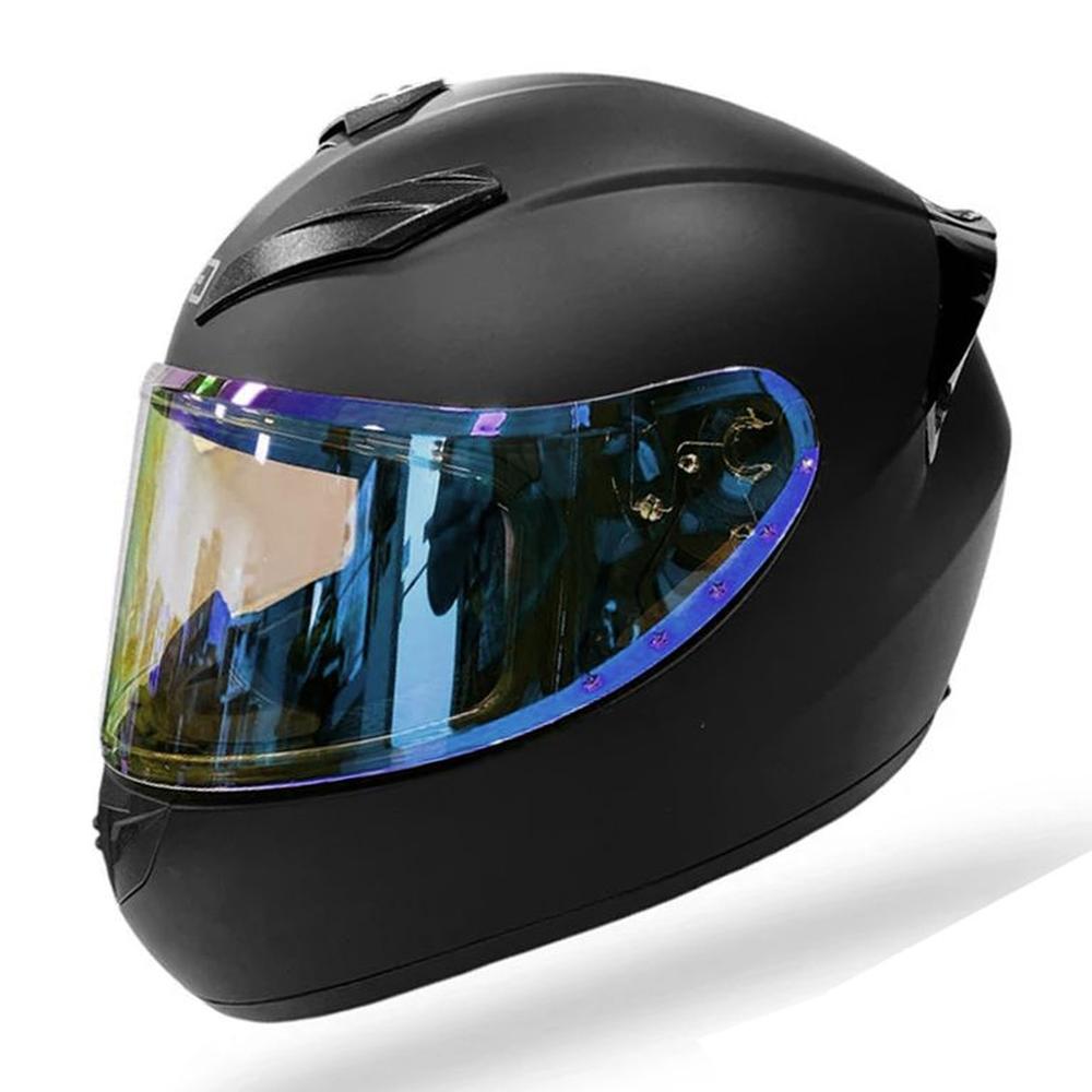 CASCO MOTO NEGRO MATE VISOR DIURNO AZUL - TALLA M