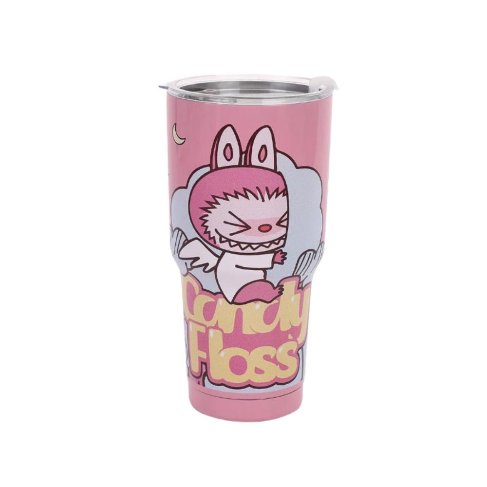 Vaso De Acero Inoxidable De 1200 ml Con Pajilla Y Diseño Labubu Rosa