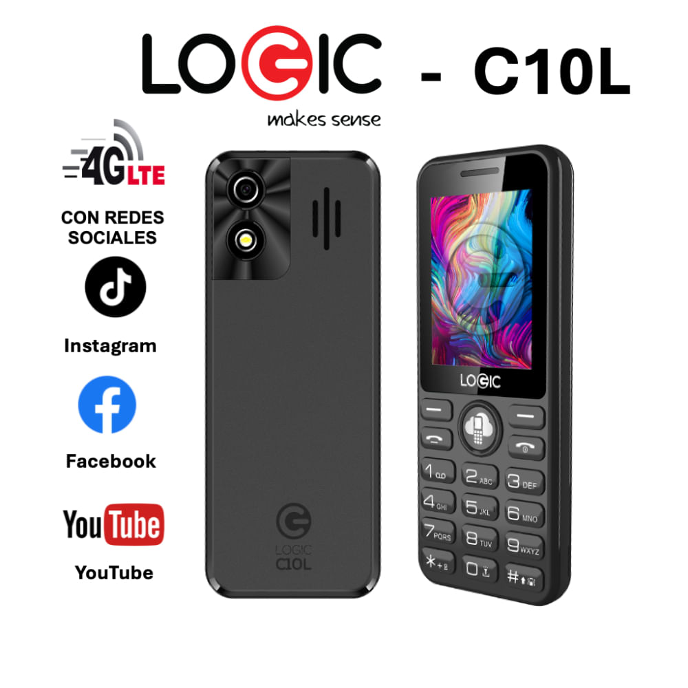 Celular Logic C10L 4G, Pantalla de 2"",Bateria 1400 mAh, Radio FM